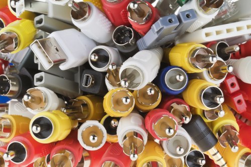Workers sorting recyclables at a business site in Uxbridge